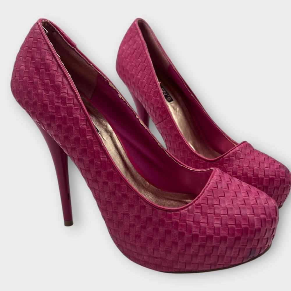 Fashion Platform Woven Basket Weave‎ Pink Stiletto Heels Size 8 LA Allen's